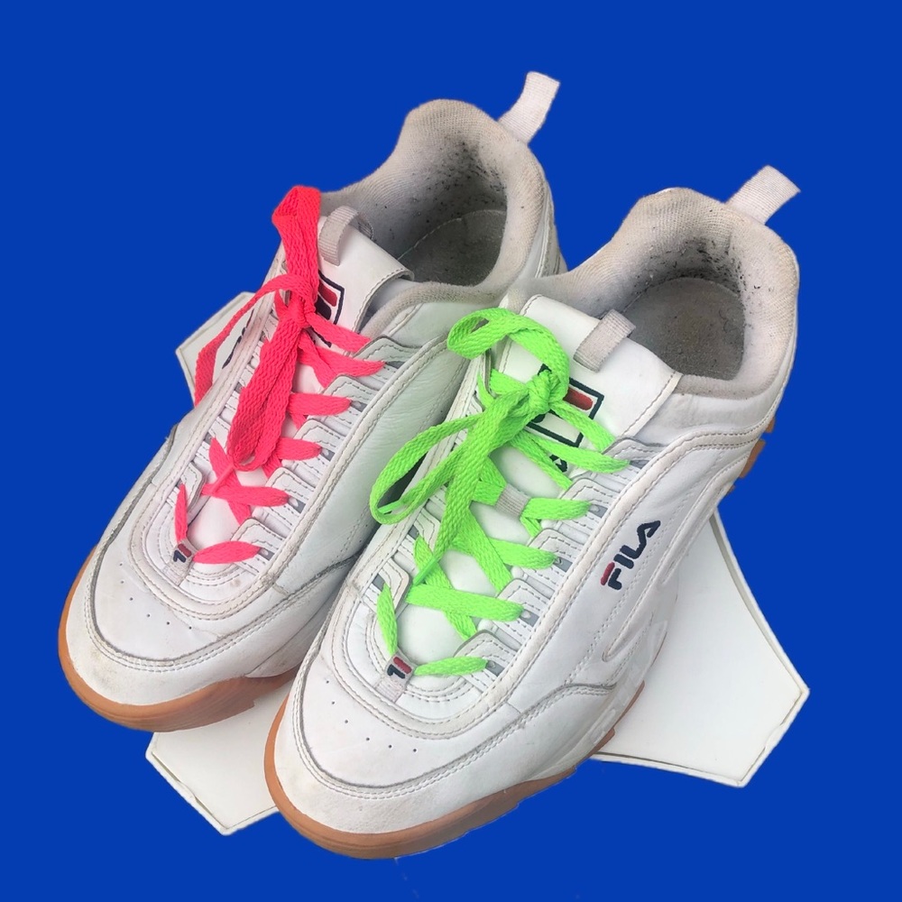 //men fila disruptor 2 gum sole & colored laces//